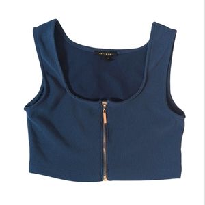 Ribbed zip front crop tank - Blue; Medium; Revamped